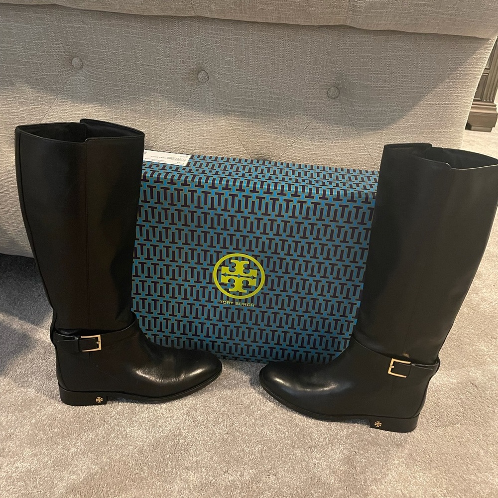 Tory Burch Black Leather Brooke Knee Boots